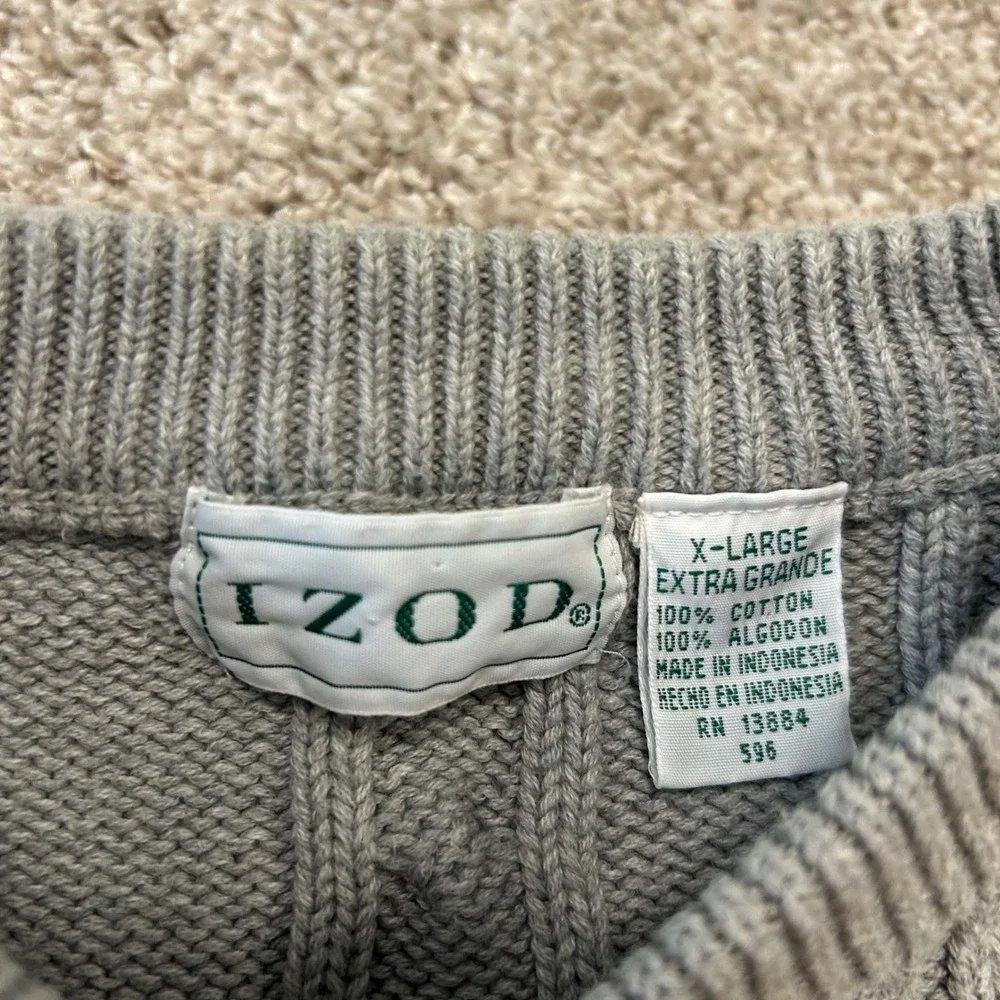 Vintage Izod Cable Knit Crewneck Sweater Men‎ Size XL Gray Cotton Preppy